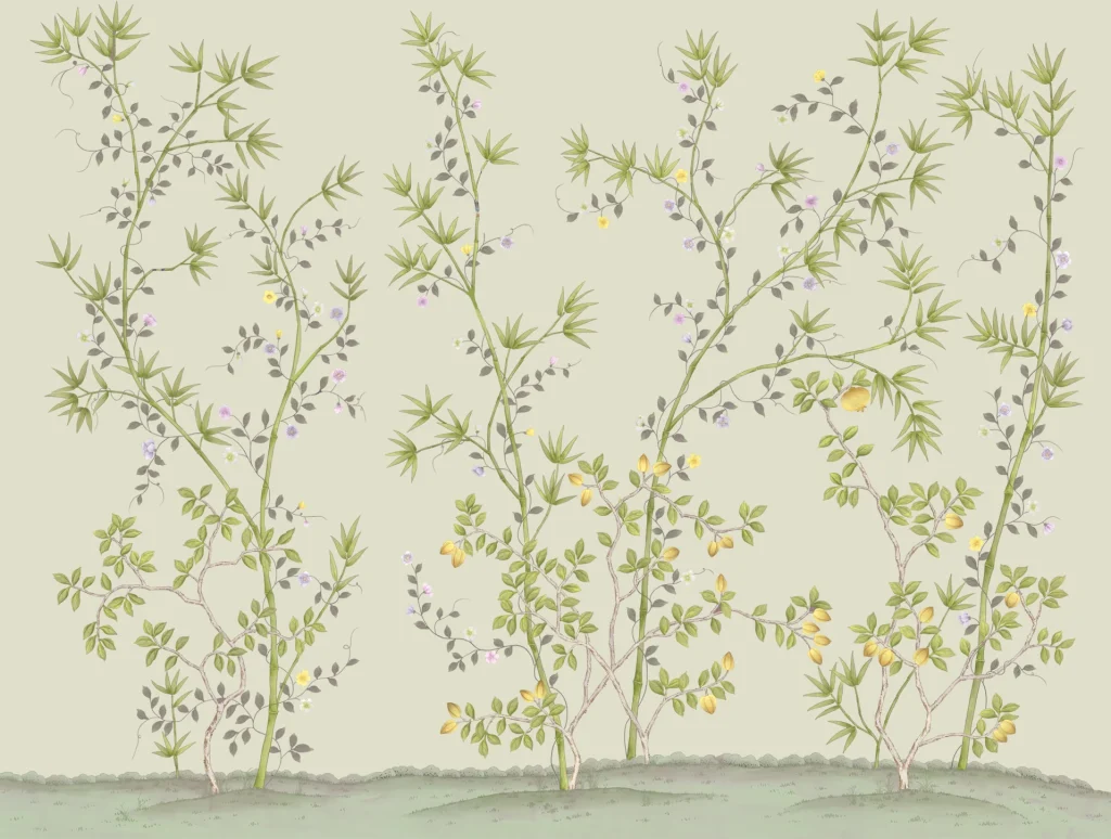 В13 Modest Art Bamboo Blossom Art Silk Green