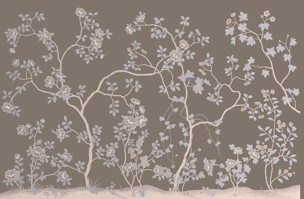 В18 Modest Art Country Side Mansion Art Silk Brown