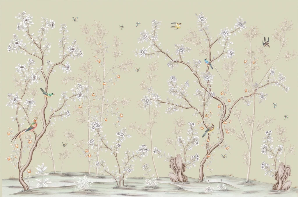 В55 Bamboo and Roses Art Silk Green