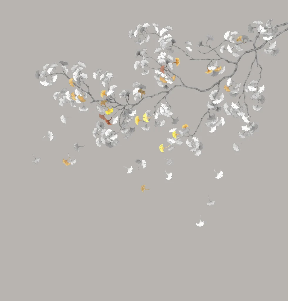 C36 Modest Art Ginko Tree Art Silk Grey