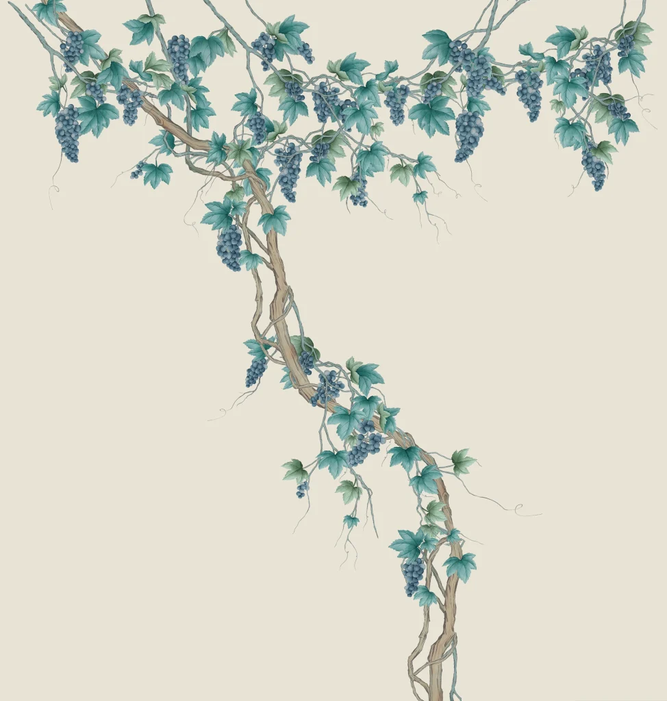 C5 Modest Art Grape Leaves Art Silk Beige