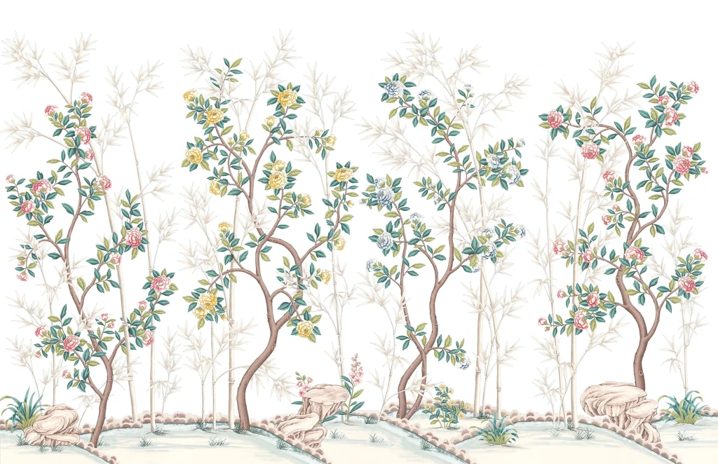 В36 Modest Art Gardens of Versailles Art Silk White
